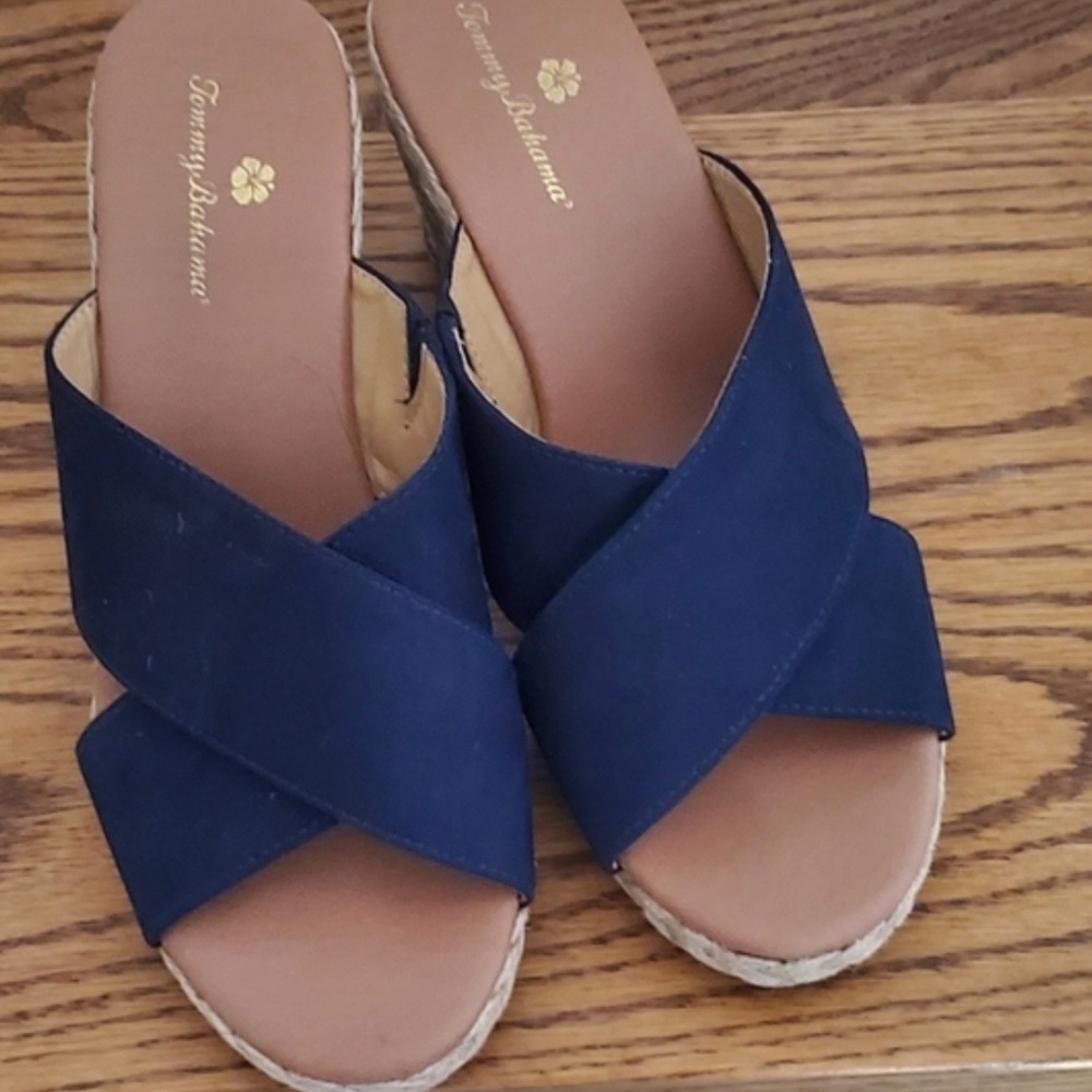 Thommy Bahama Stacy Wedge Slide Espadrilles Women Size 61/2 Navy